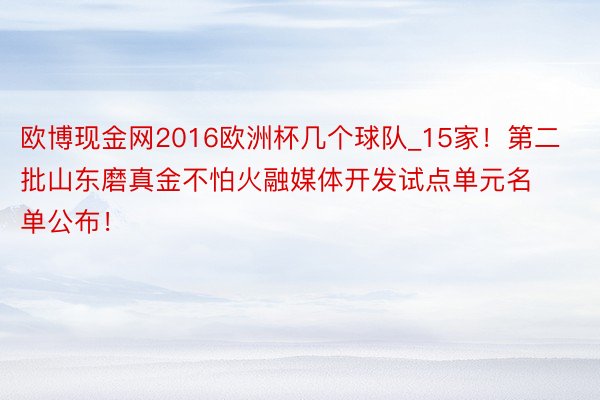 欧博现金网2016欧洲杯几个球队_15家！第二批山东磨真金不怕火融媒体开发试点单元名单公布！