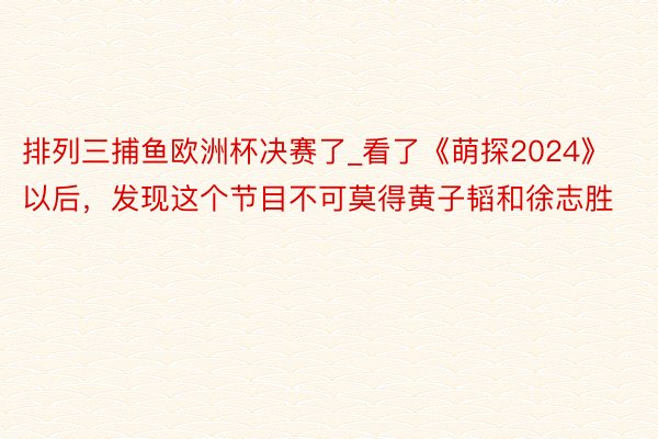 排列三捕鱼欧洲杯决赛了_看了《萌探2024》以后，发现这个节目不可莫得黄子韬和徐志胜