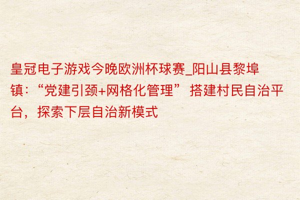 皇冠电子游戏今晚欧洲杯球赛_阳山县黎埠镇：“党建引颈+网格化管理”  搭建村民自治平台，探索下层自治新模式