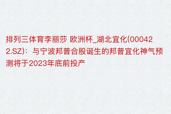 排列三体育李丽莎 欧洲杯_湖北宜化(000422.SZ)：与宁波邦普合股诞生的邦普宜化神气预测将于2023年底前投产