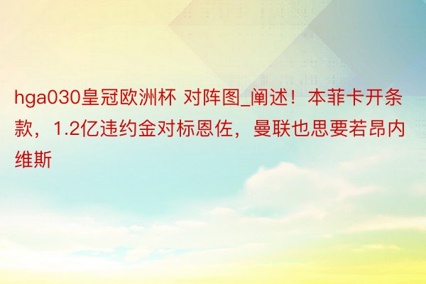 hga030皇冠欧洲杯 对阵图_阐述！本菲卡开条款，1.2亿违约金对标恩佐，曼联也思要若昂内维斯