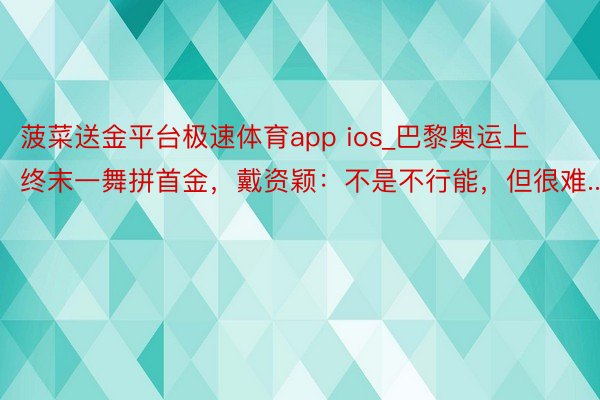 菠菜送金平台极速体育app ios_巴黎奥运上终末一舞拼首金，戴资颖：不是不行能，但很难...