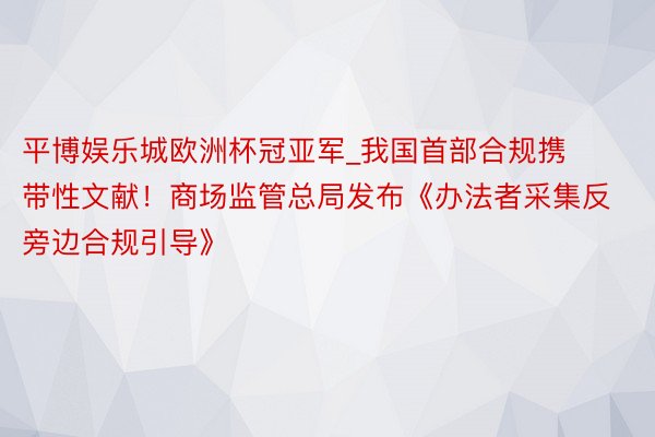 平博娱乐城欧洲杯冠亚军_我国首部合规携带性文献！商场监管总局发布《办法者采集反旁边合规引导》